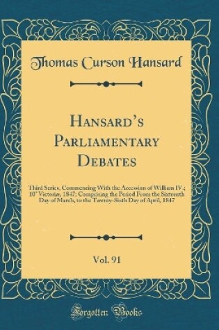 Cover of Hansard's Parliamentary Debates, Vol. 91