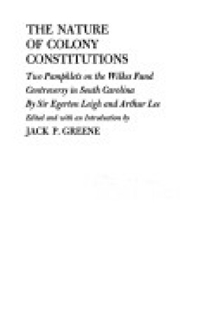 Cover of The Nature of Colony Constitutions