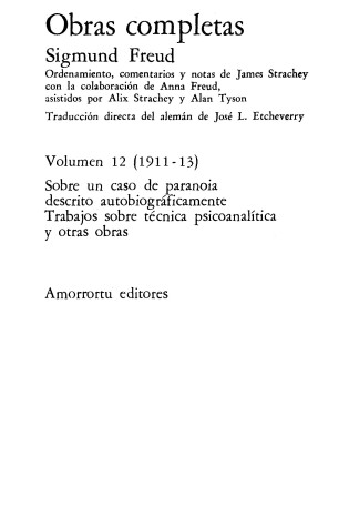 Cover of Obras Completas - Tomo XII Sobre Un Caso de Paranoia