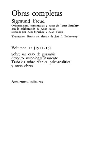 Book cover for Obras Completas - Tomo XII Sobre Un Caso de Paranoia
