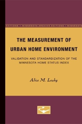 Cover of The Measurement of Urban Home Environment