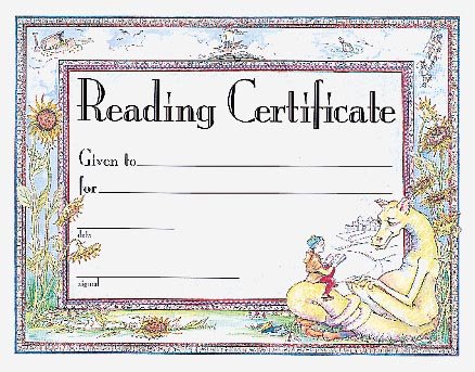 Cover of Reading Award Certificate