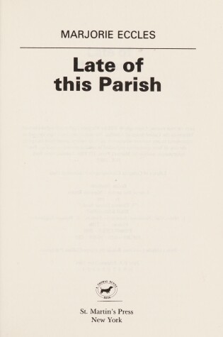 Cover of Late of This Parish