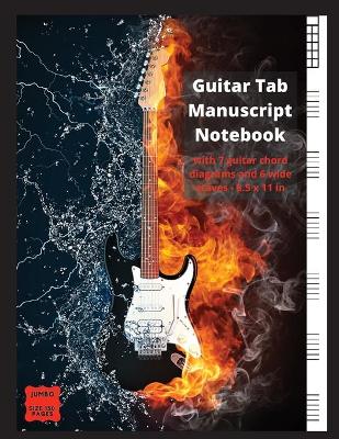 Book cover for Guitar Tab Manuscript Notebook with 7 Guitar Chord Diagrams and 6 wide staves