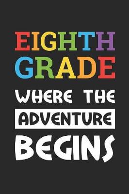 Book cover for Back to School Notebook 'Eighth Grade Where The Adventure Begins' - Back To School Gift - 8th Grade Writing Journal