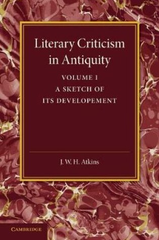 Cover of Literary Criticism in Antiquity: Volume 1, Greek