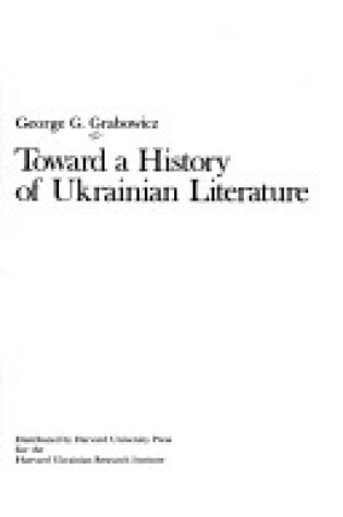 Cover of Toward a History of Ukrainian Literature