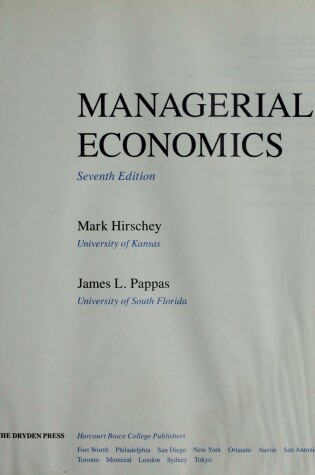 Cover of Hirschey / Pappas Managerial Economics 7e