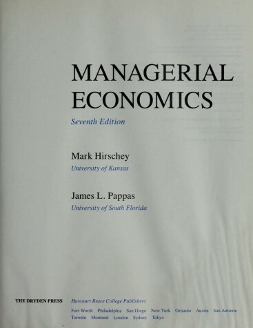 Book cover for Hirschey / Pappas Managerial Economics 7e