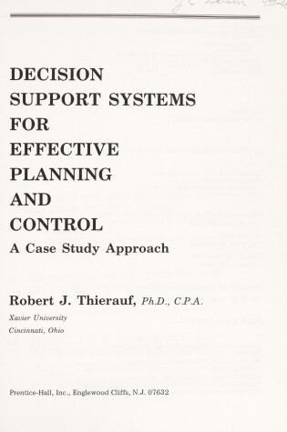 Cover of Decision Support Systems for Effective Planning and Control