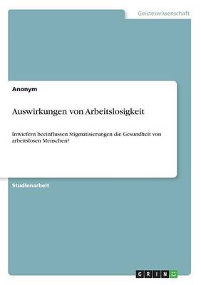 Book cover for Auswirkungen von Arbeitslosigkeit