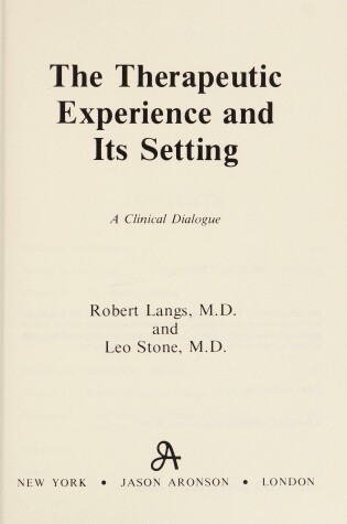 Cover of The Therapeutic Experience and Its Setting