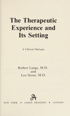 Book cover for The Therapeutic Experience and Its Setting