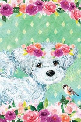 Cover of Journal Notebook For Dog Lovers White Fluffy Puppy In Flowers 2