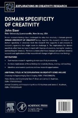 Cover of Domain Specificity of Creativity