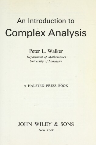 Cover of Walker: an Introduction to Complex Anal