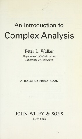 Book cover for Walker: an Introduction to Complex Anal