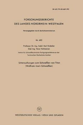 Cover of Untersuchungen Zum Schweissen Von Titan (Wolfram-Inert-Schweissen)