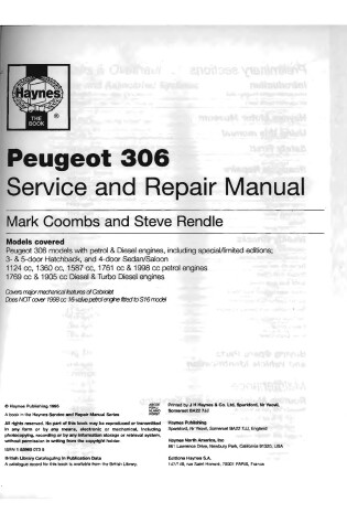 Cover of Peugeot 306 Service and Repair Manual