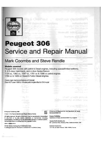 Book cover for Peugeot 306 Service and Repair Manual
