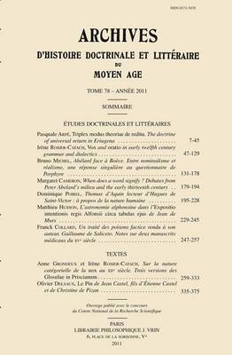 Book cover for Archives d'Histoire Litteraire Et Doctrinale Du Moyen-Age LXXVIII - 2011