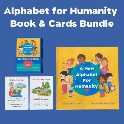 Book cover for A New Alphabet for Humanity Book and Conversation Cards for Kids