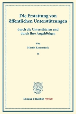 Cover of Die Erstattung Von Offentlichen Unterstutzungen