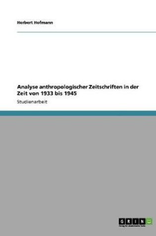 Cover of Analyse anthropologischer Zeitschriften in der Zeit von 1933 bis 1945