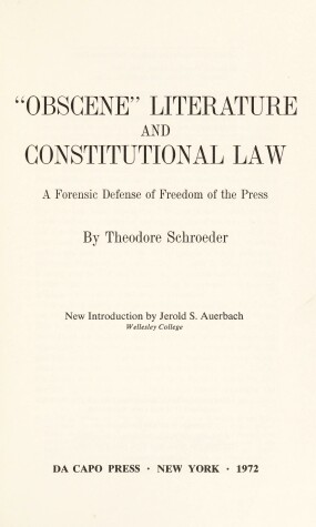 Book cover for Obscene Literature and Constitutional Law