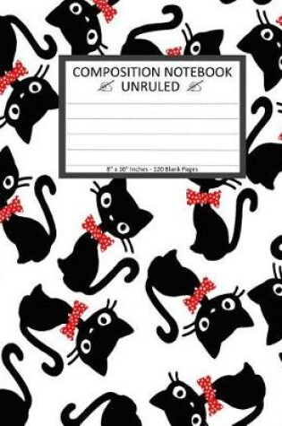 Cover of Unruled Composition Notebook 8" x 10". 120 Pages. Seamless Cat Bow Pattern