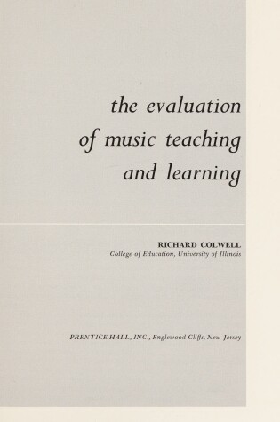 Cover of Evaluation of Music Teaching and Learning