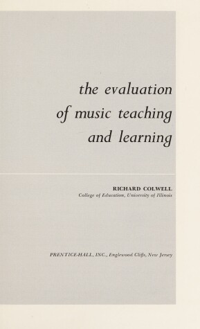 Cover of Evaluation of Music Teaching and Learning