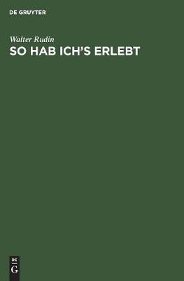 Book cover for So hab ich's erlebt