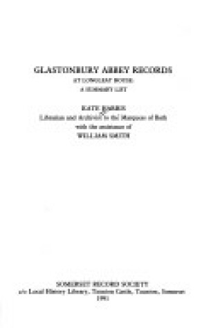 Cover of Glastonbury Abbey Records at Longleat House