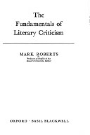 Cover of Fundamentals of Literary Criticism