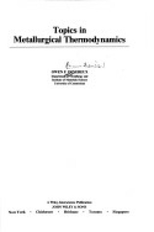 Cover of Topics in Metallurgical Thermodynamics