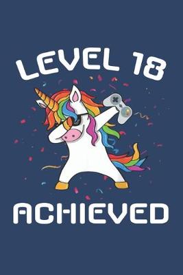 Book cover for Level 18 achieved Notebook, funny dabbing unicorn Gamer birthday gift blank lined journal