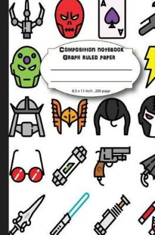 Cover of Composition notebook graph ruled paper 8.5 x 11" 200 page 4x4 grid per inch, cartoon superhero