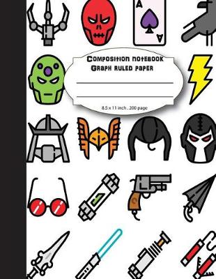 Book cover for Composition notebook graph ruled paper 8.5 x 11" 200 page 4x4 grid per inch, cartoon superhero