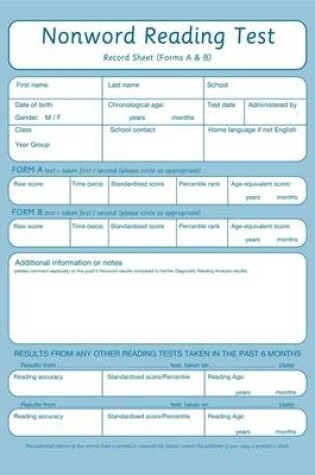 Cover of Nonword Reading Test: Record Sheet Pk10