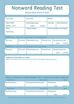 Book cover for Nonword Reading Test: Record Sheet Pk10