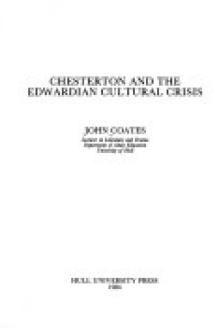 Cover of Chesterton and the Edwardian Cultural Crisis