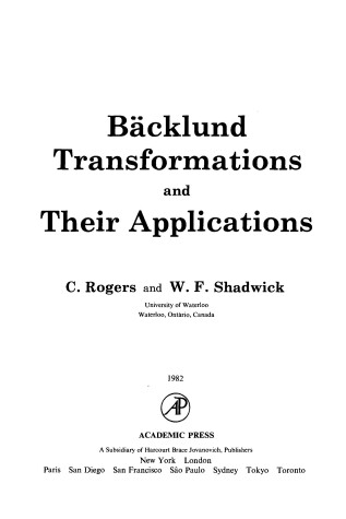 Cover of Backlund Transformations and Their Applications