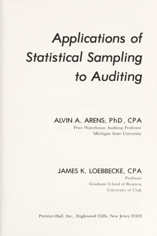 Cover of Applications of Statistical Sampling to Auditing