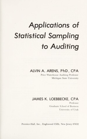 Book cover for Applications of Statistical Sampling to Auditing