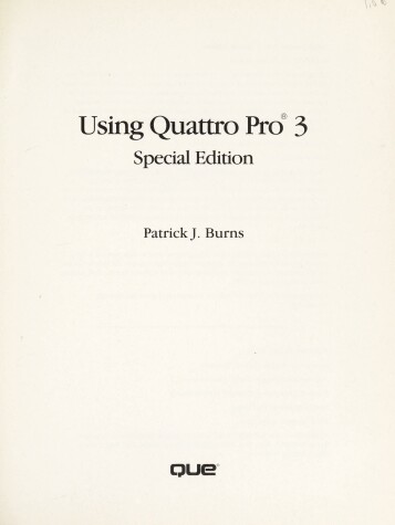 Book cover for Using Quattro Pro 3