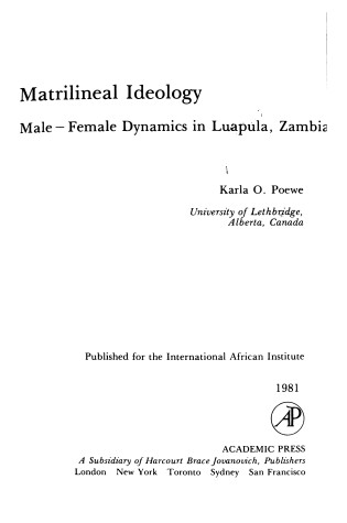 Cover of Matrilineal Ideology