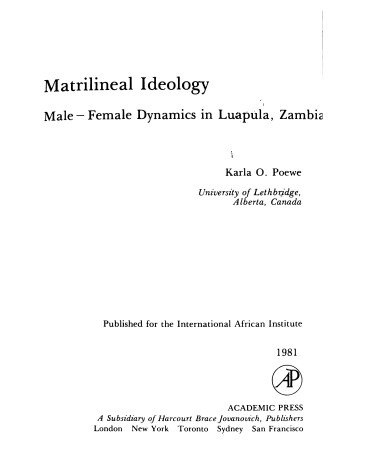 Cover of Matrilineal Ideology