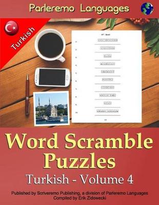 Book cover for Parleremo Languages Word Scramble Puzzles Turkish - Volume 4