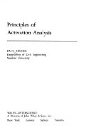 Cover of Principles of Activation Analysis